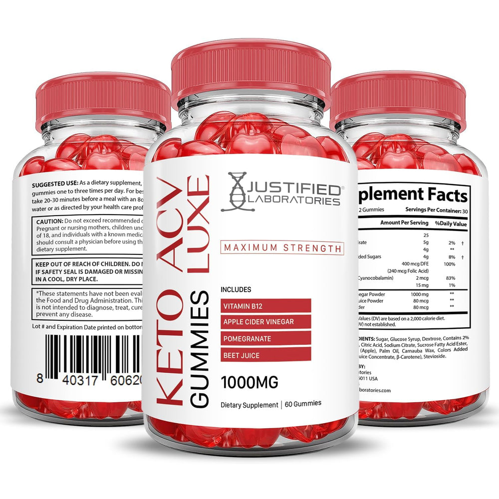 Justified Laboratories Luxe Keto ACV Gummies box with 60 gummies count