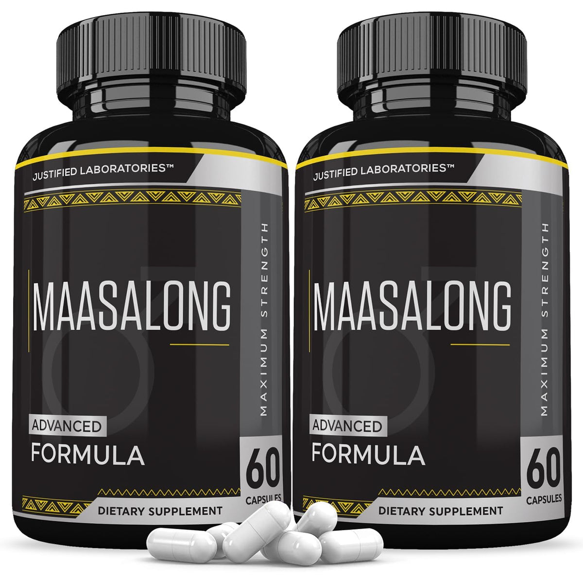 Justified Laboratories Maasalong bottle close-up highlighting premium capsule formulation for daily wellness