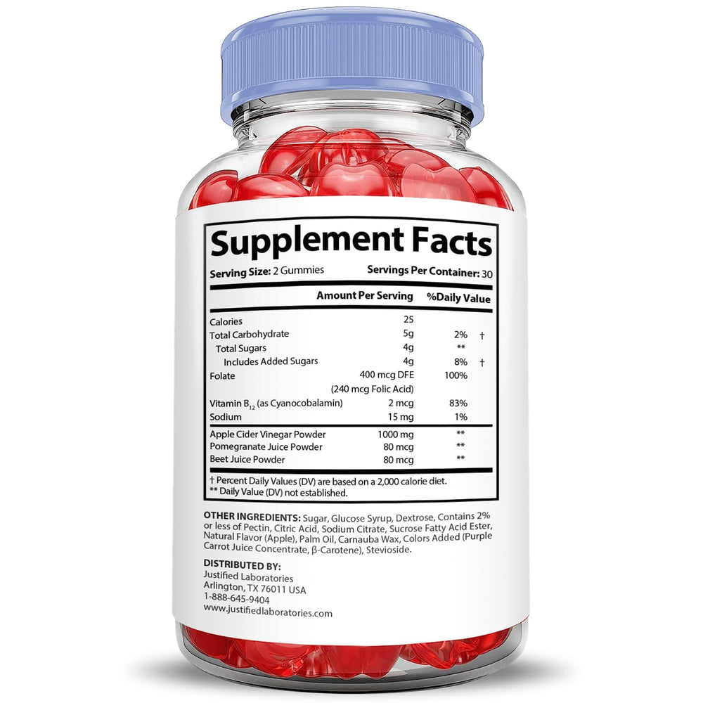 Justified Labs Microbio Keto ACV Gummies bottle back reveals nutrition facts for informed choices
