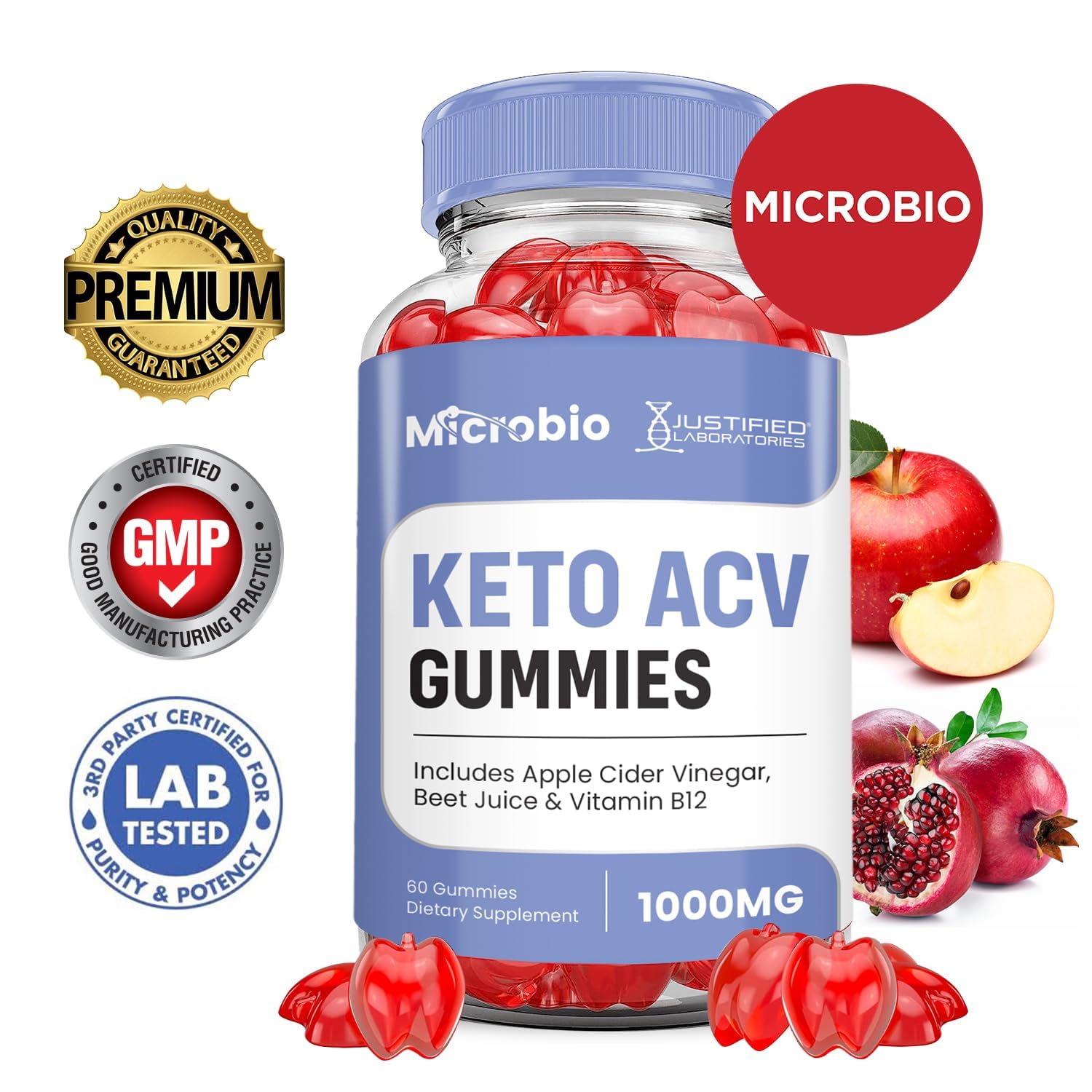 Justified Labs Microbio Keto ACV Gummies closeup of a gummy highlighting flavor and texture