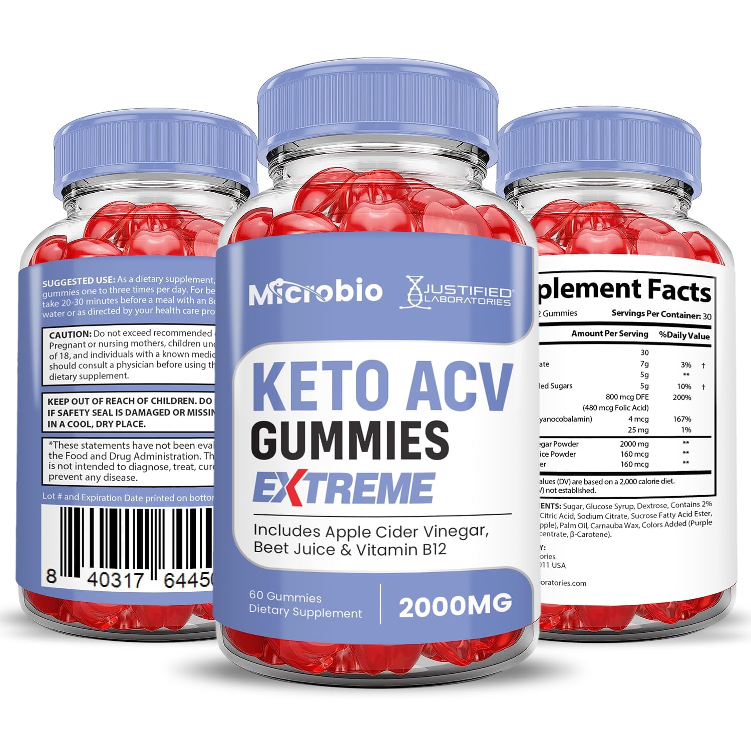Justified Laboratories Microbio Keto ACV Gummies gluten-free and non-GMO indulgence.
