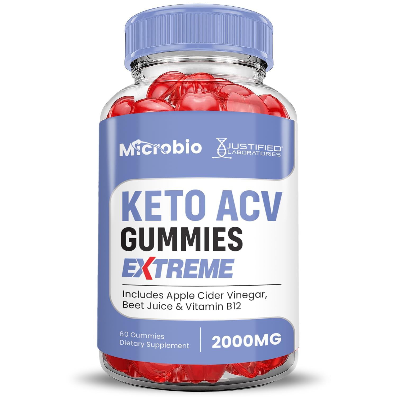 Justified Laboratories Microbio Keto ACV Gummies vegan formula, pectin-based texture appeal.