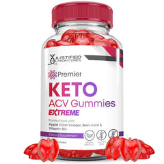 Justified Laboratories Premier Keto ACV gummies bottle front for daily nutritional support.