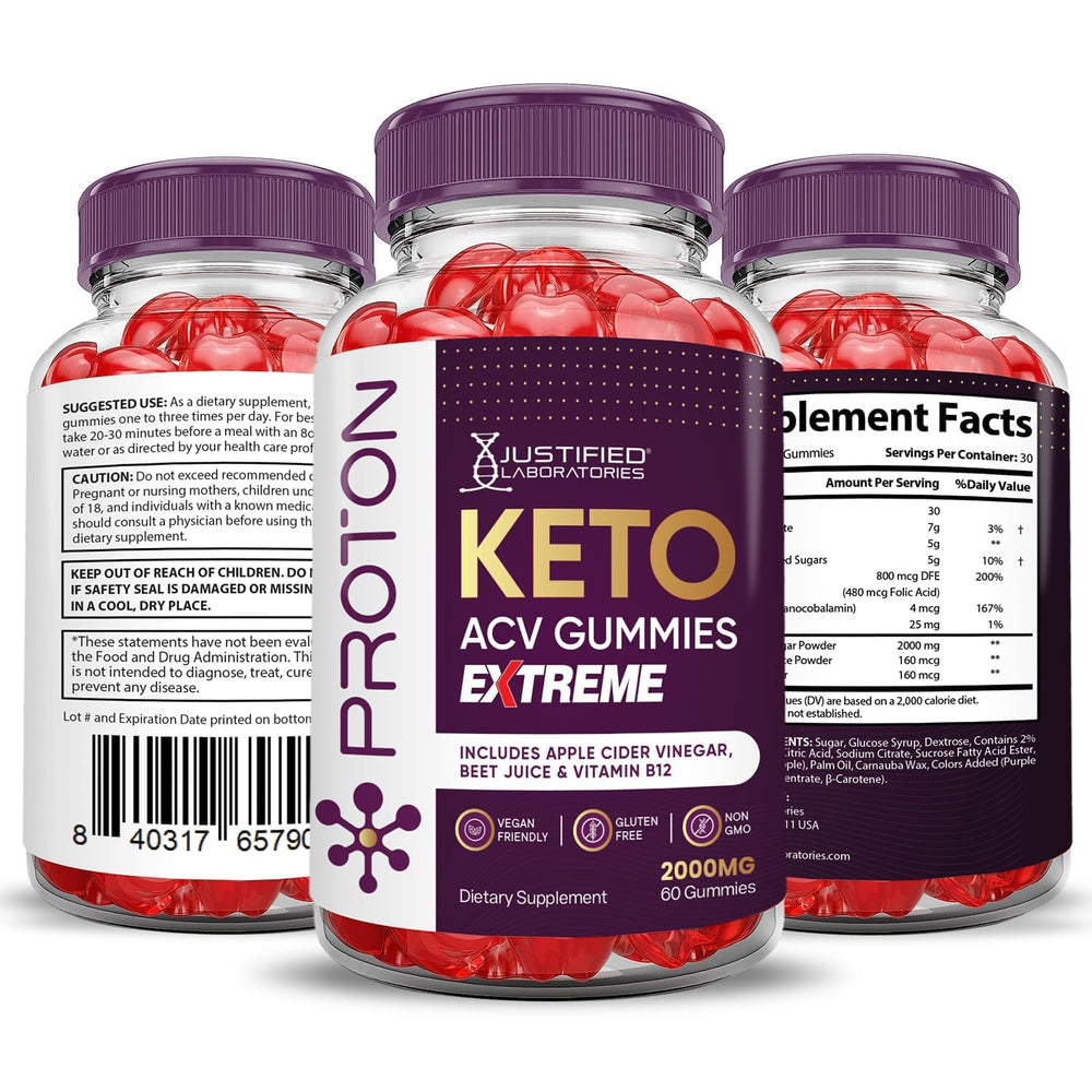 Justified Laboratories Proton Keto ACV gummies on kitchen counter ready to enjoy