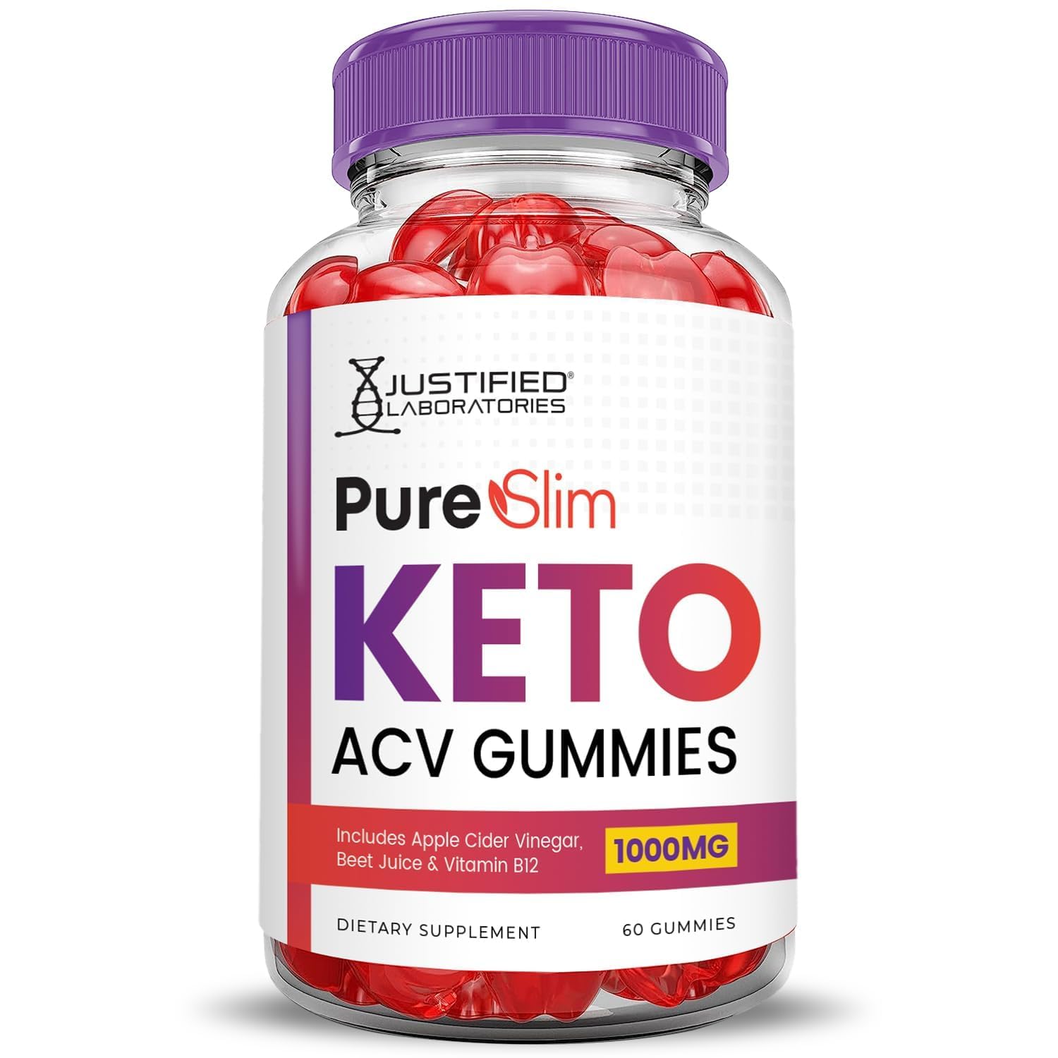 Justified Laboratories Pure Slim Keto ACV Gummies close-up emphasizes tangy apple cider vinegar flavor
