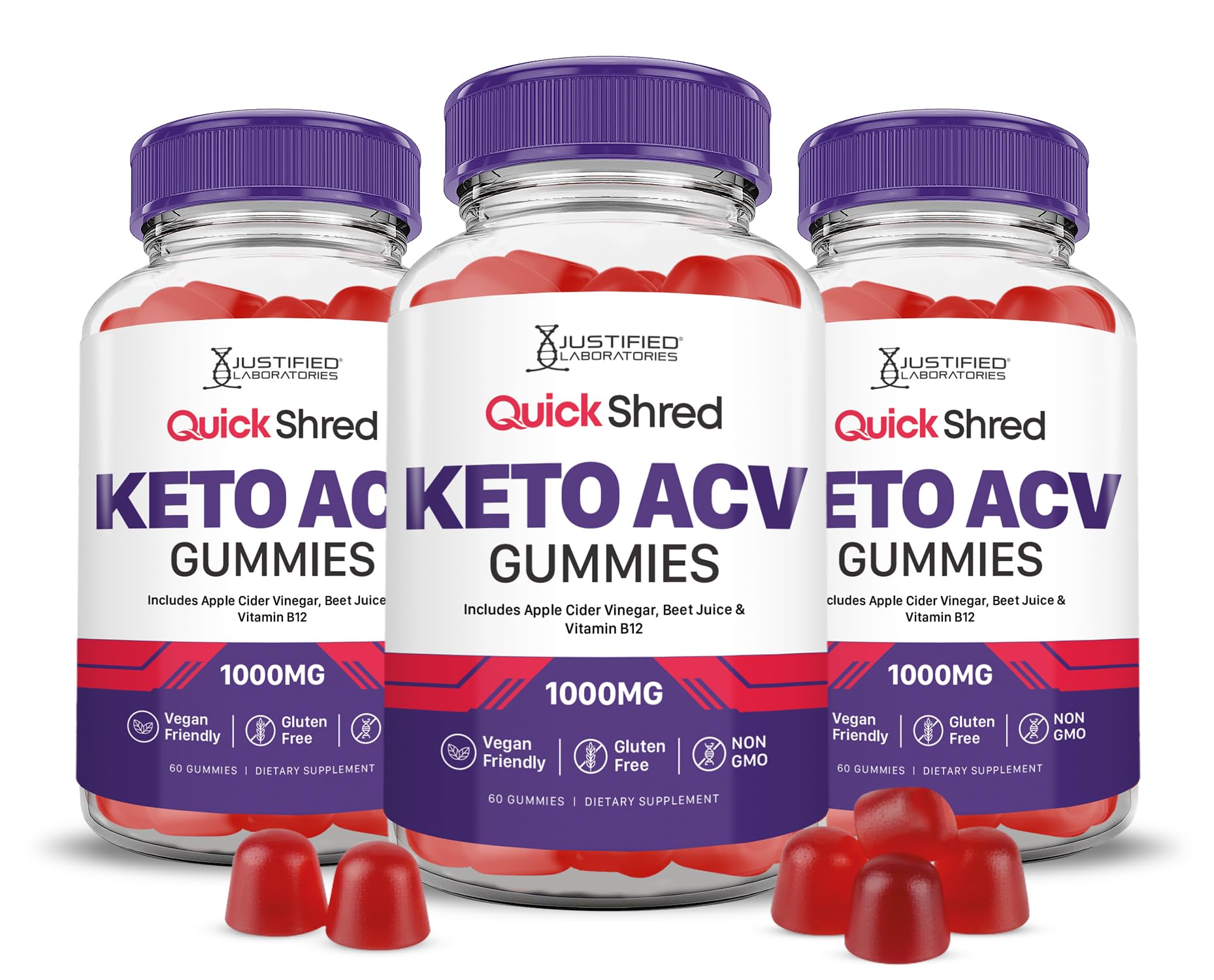 Justified Laboratories Quick Shred Keto ACV Gummies bottle for daily energy and gut-friendly support.