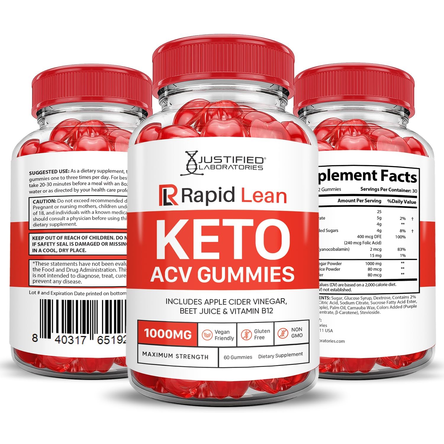 B12 and folate in Justified Laboratories Rapid Lean Keto ACV Gummies for daily support.