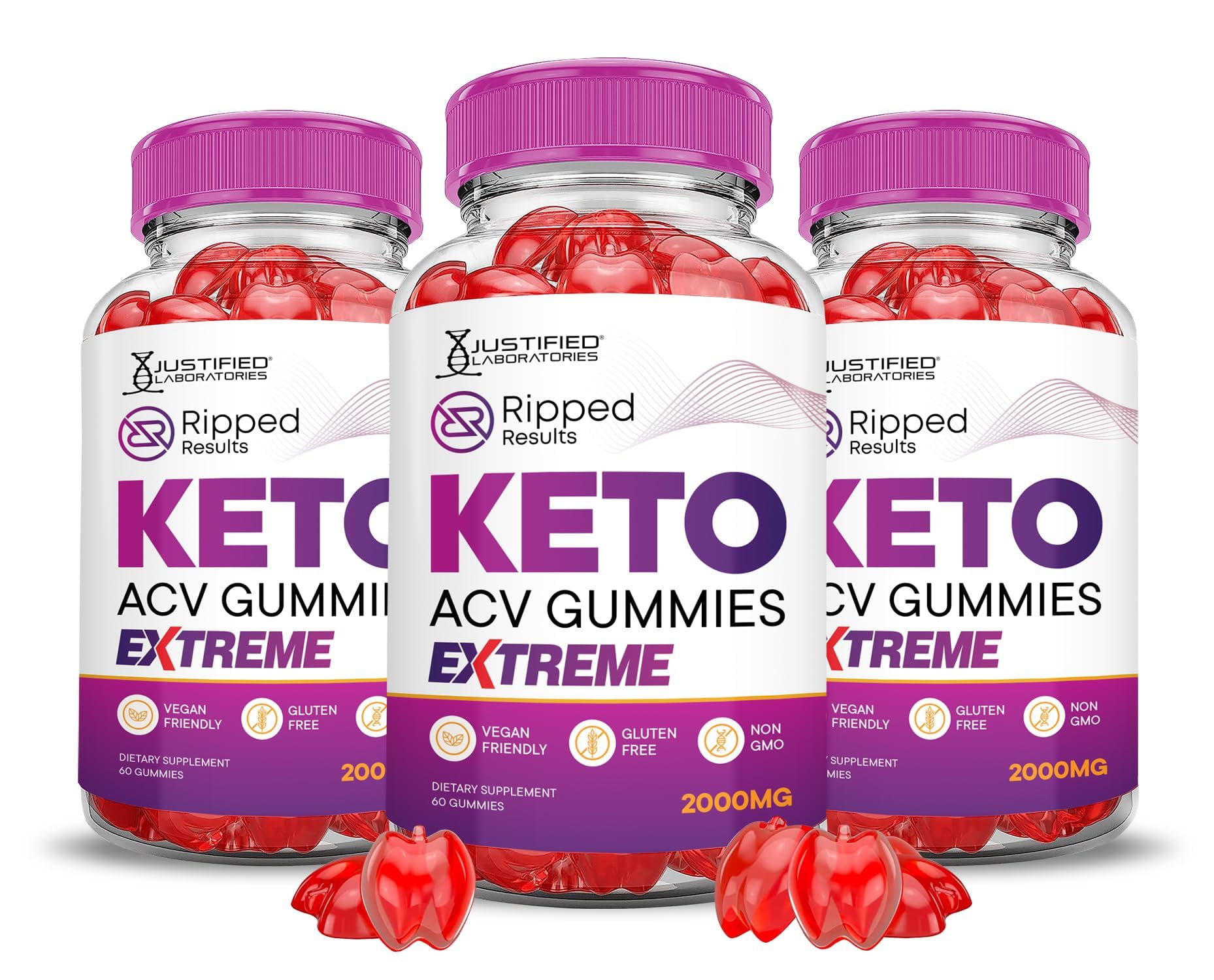 Justified Laboratories Ripped Results Keto ACV Gummies bottle, a convenient keto-friendly daily snack.