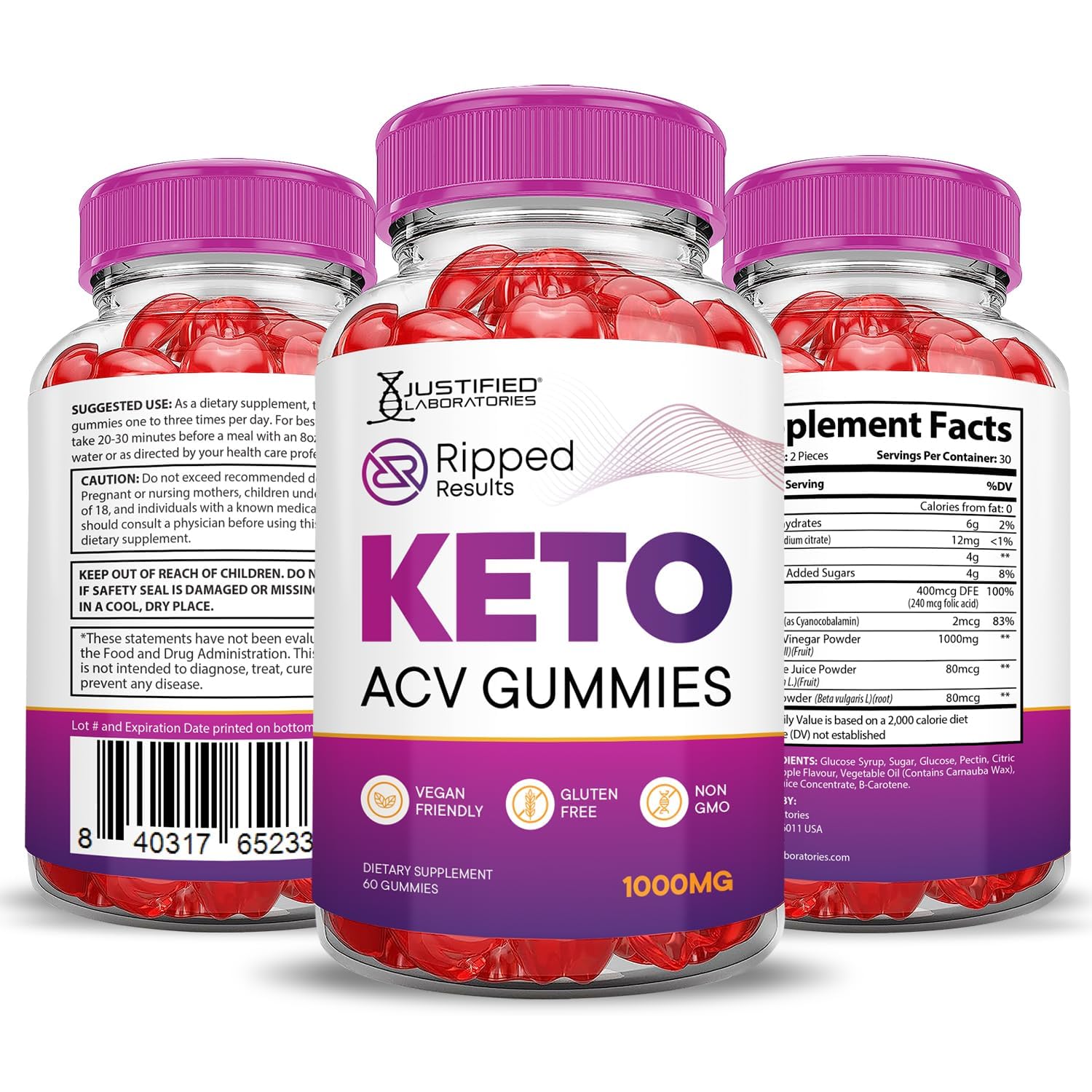 Justified Laboratories Ripped Results gummies on countertop ready for daily use