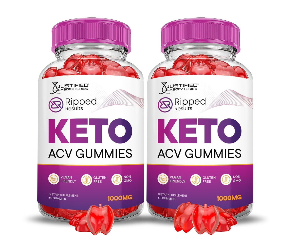 Justified Laboratories Ripped Results Keto ACV Gummies pack shot highlights convenient daily supplement