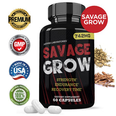 Justified Laboratories Savage Grow bottle label highlights all natural proprietary blend.