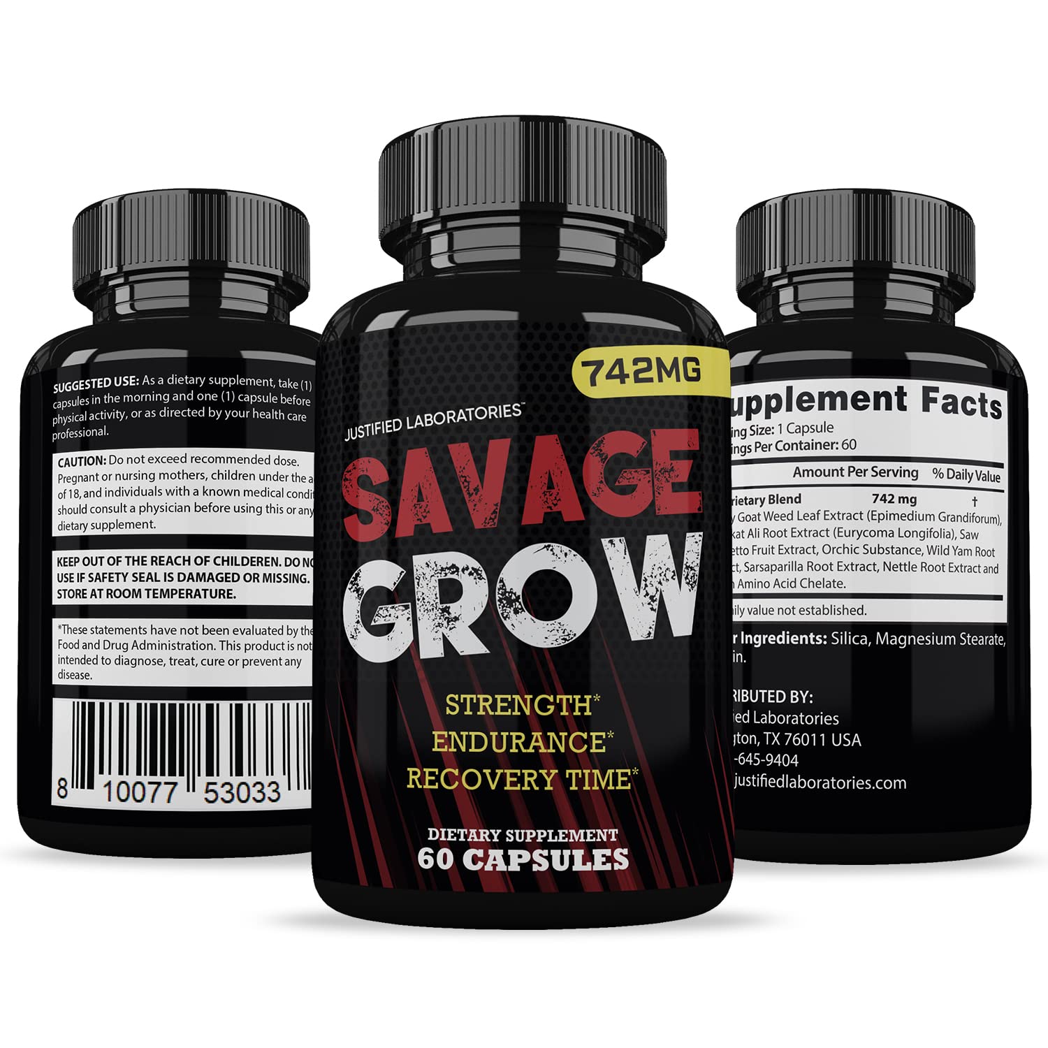 Justified Laboratories Savage Grow nightstand setup suggests convenient nightly supplementation.