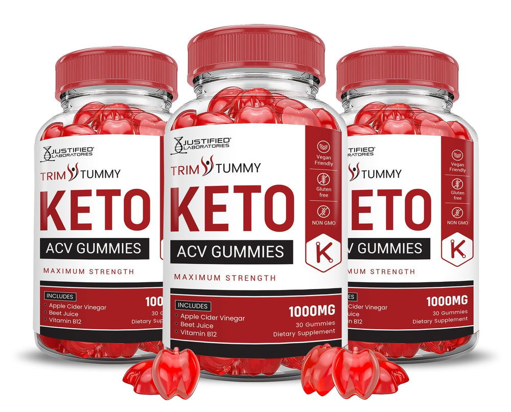 Justified Laboratories Trim Tummy keto ACV gummies bottle for convenient daily chew.
