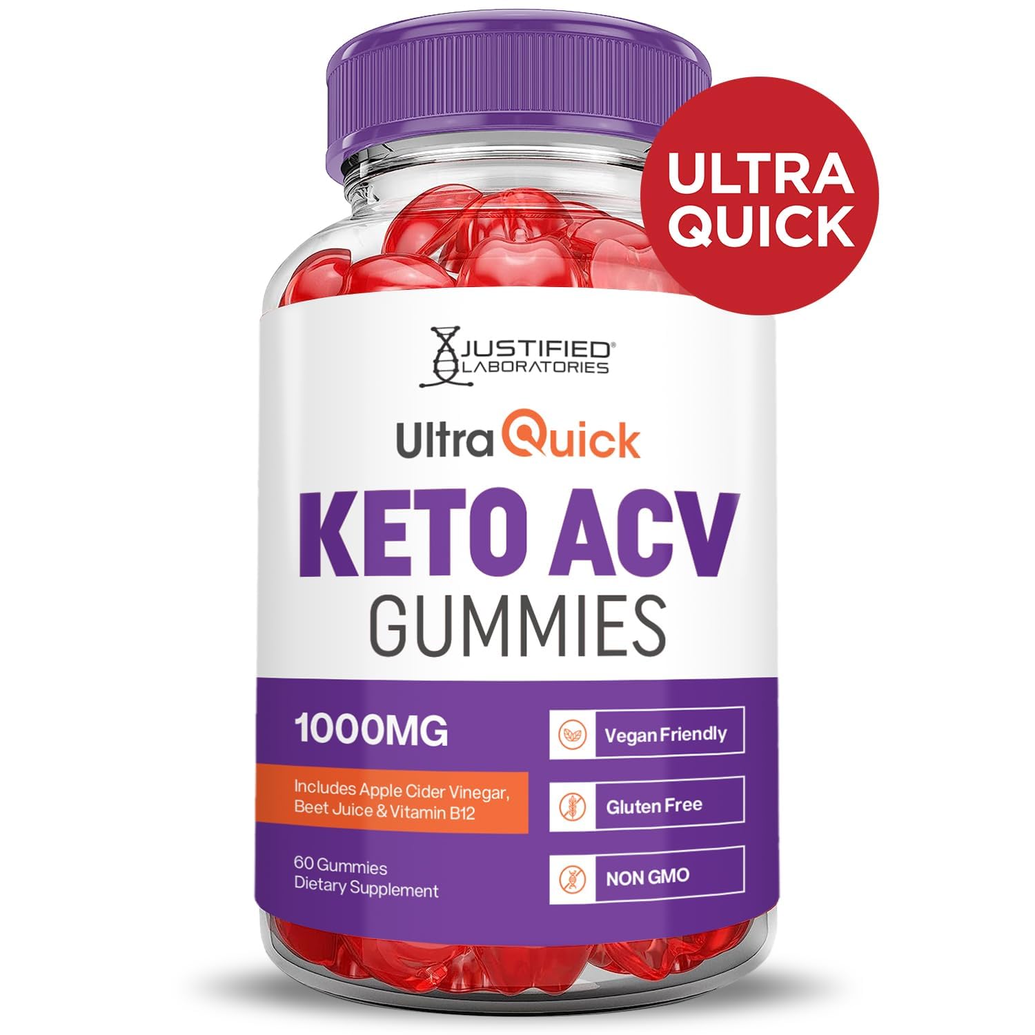 Justified Laboratories Ultra Quick Keto ACV Gummies use a pectin base for smooth texture.