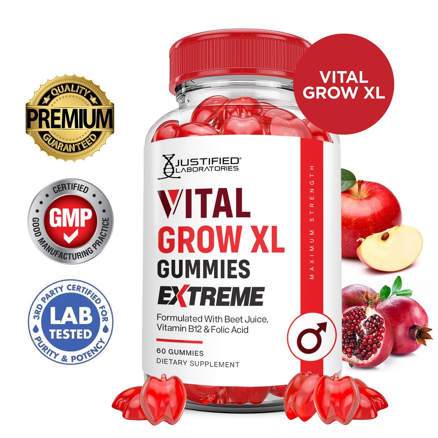 Justified Laboratories Vital Grow XL Extreme gummies with ACV—tangy daily ritual.