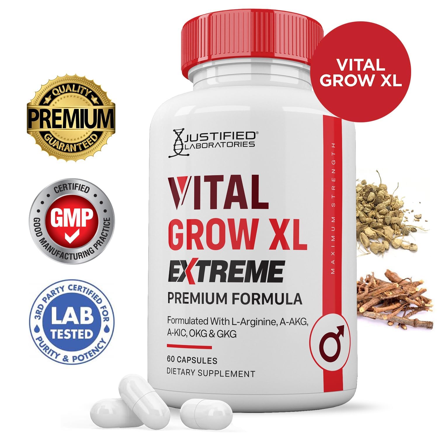 Justified Laboratories Vital Grow XL Extreme capsule close-up showing premium quality