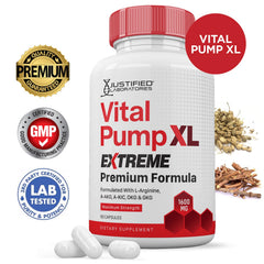 Justified Laboratories Vital Pump XL Extreme bottle label highlights premium 1600MG formula
