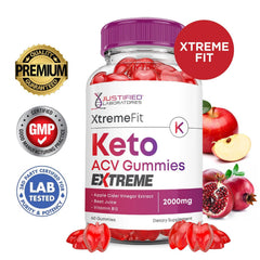 Justified Laboratories Xtreme Fit Keto ACV Gummies with beet juice and B12 ingredients.