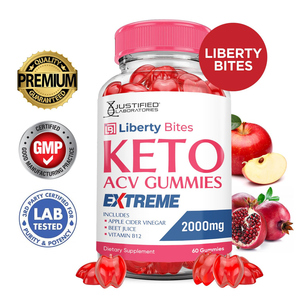 Justified Laboratories Liberty Bites Keto ACV Gummies Extreme bottle—2000mg ACV per serving for convenient daily use.