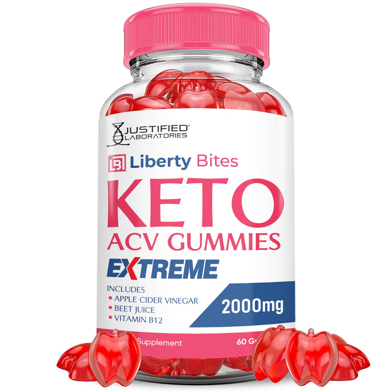 Justified Laboratories Liberty Bites Keto ACV Gummies Extreme open-pack for a quick, keto-friendly daily ritual.
