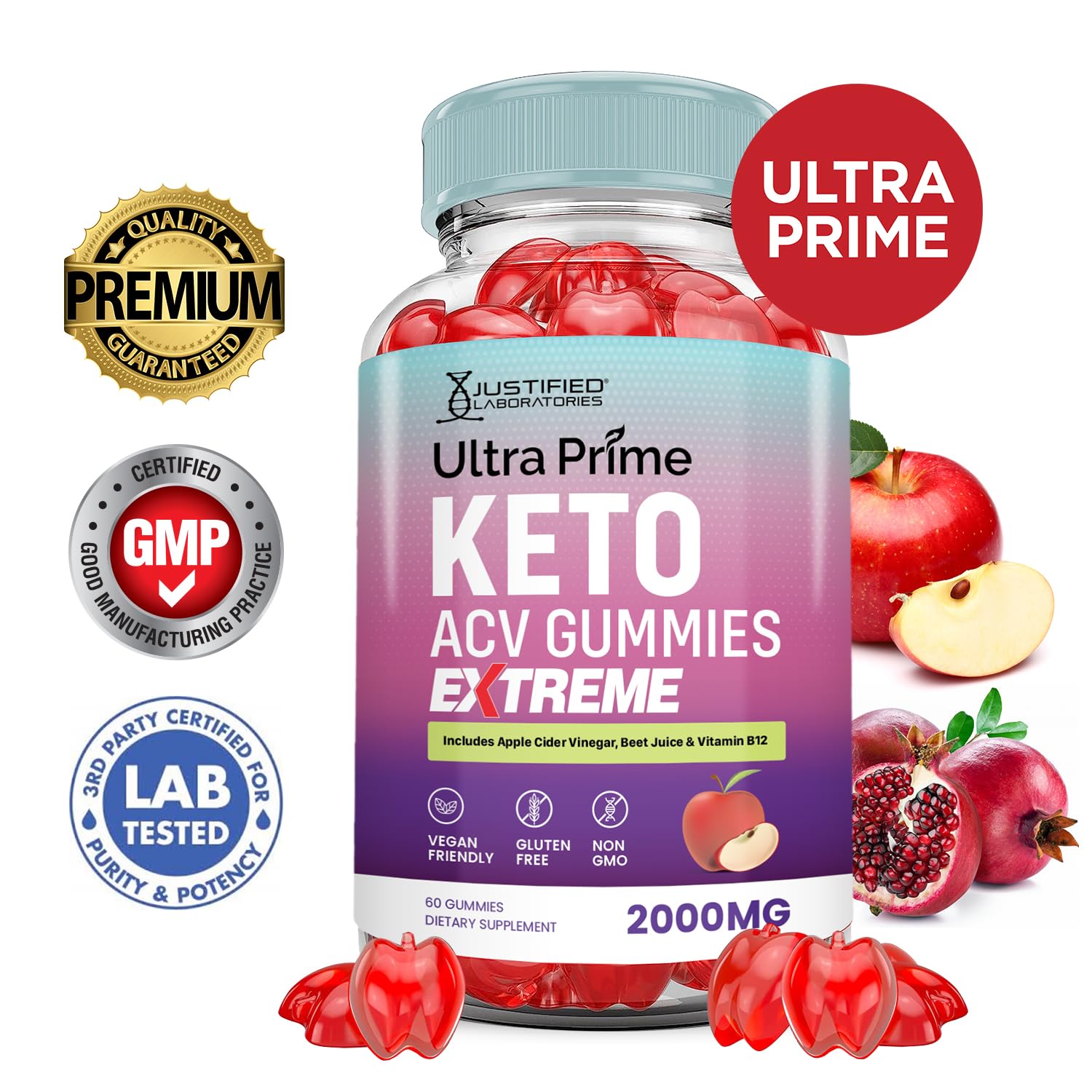 Justified Ultra Prime Keto ACV Gummies bottle shown for quick daily chew.