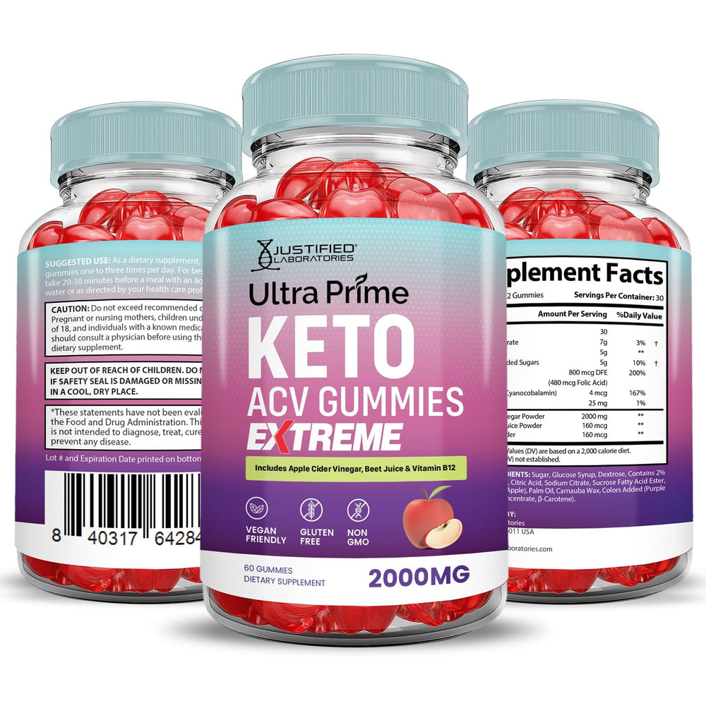 GMP-certified facility badge near Justified Ultra Prime Keto ACV Gummies packaging.