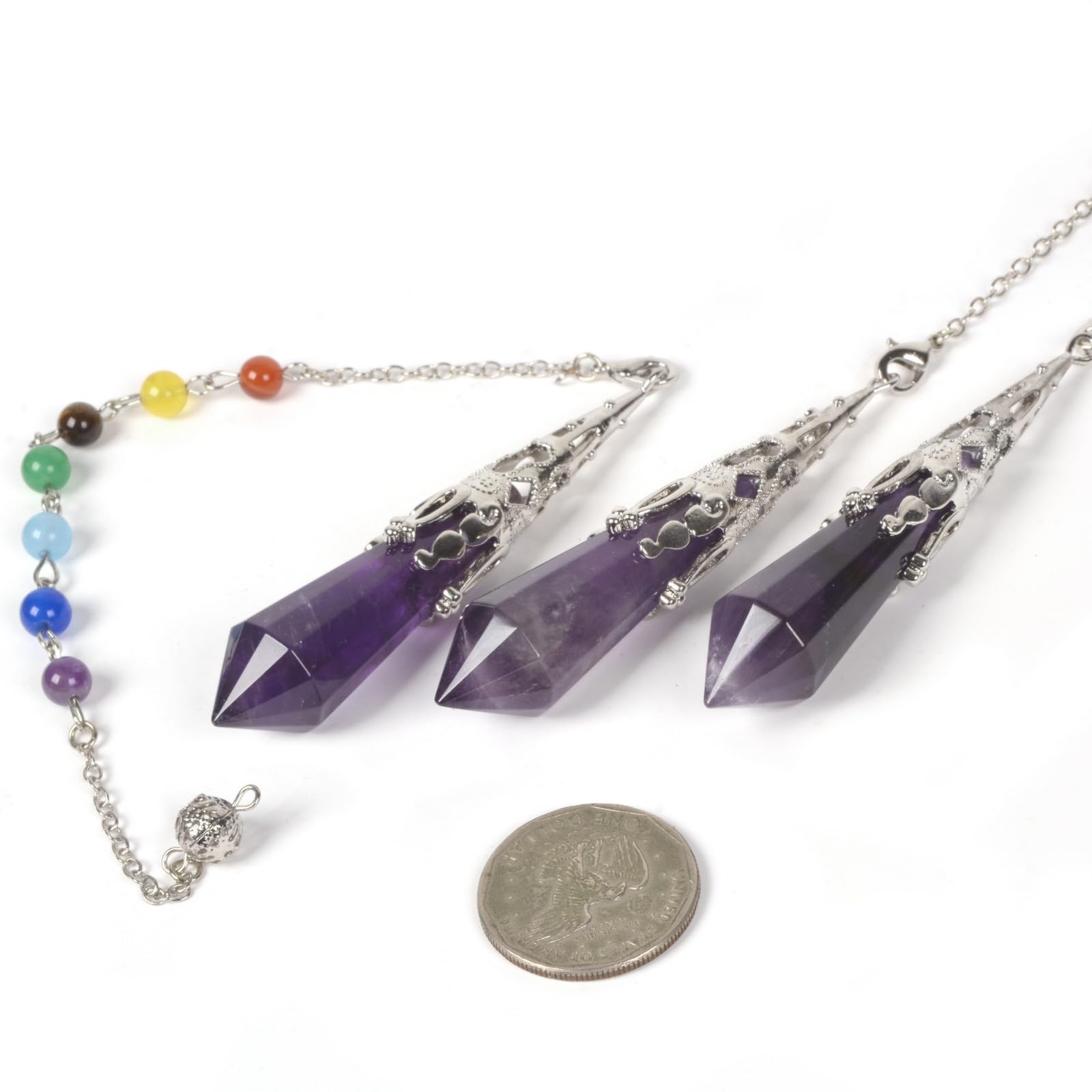 Justinstones amethyst 7 chakra dowsing point pendulum for balanced energy.