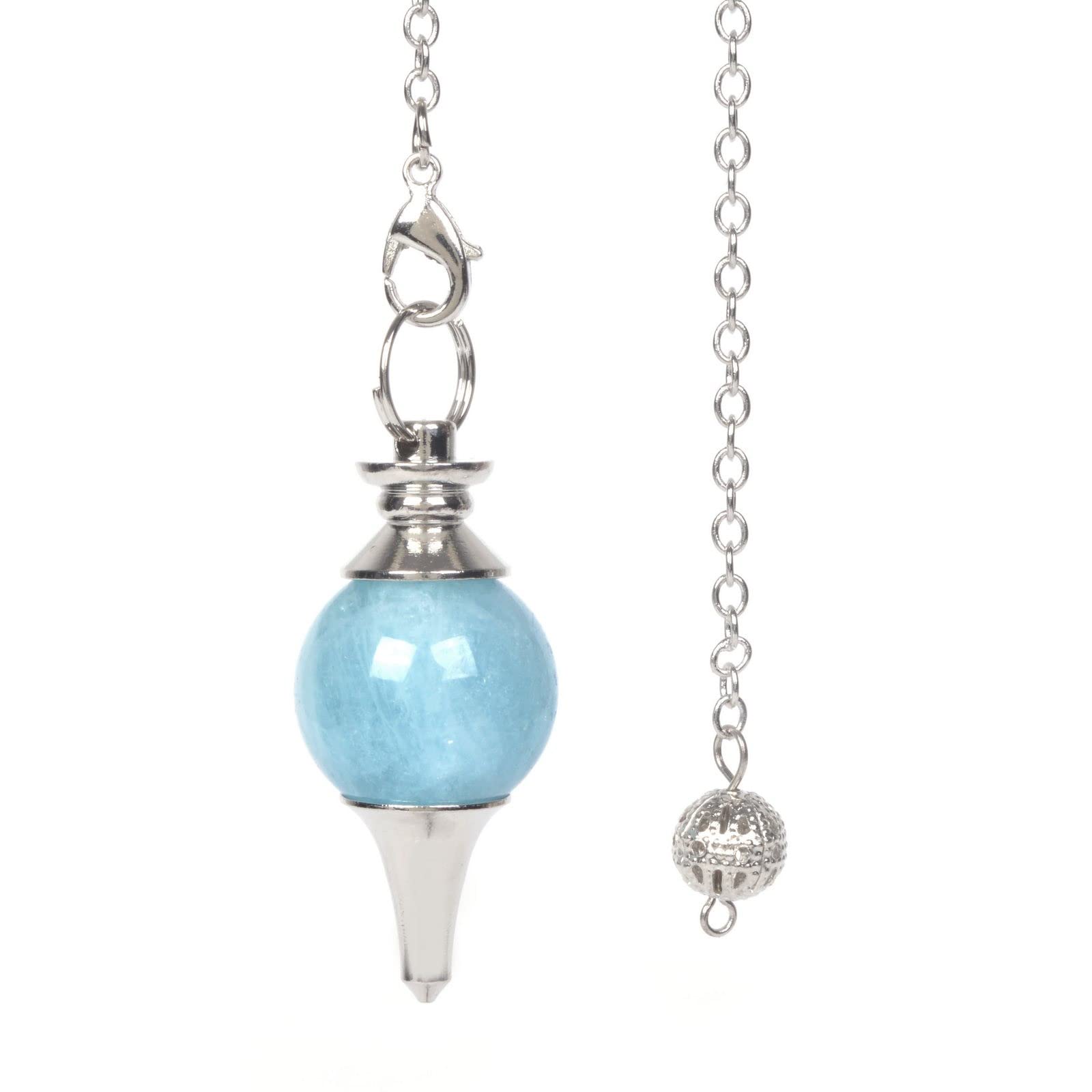 Justinstones aquamarine pendulum 40mm with chain, ideal for chakra work.