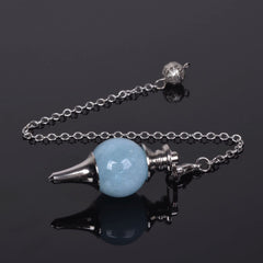 Justinstones aquamarine pendulum with removable chain, can be worn as pendant.