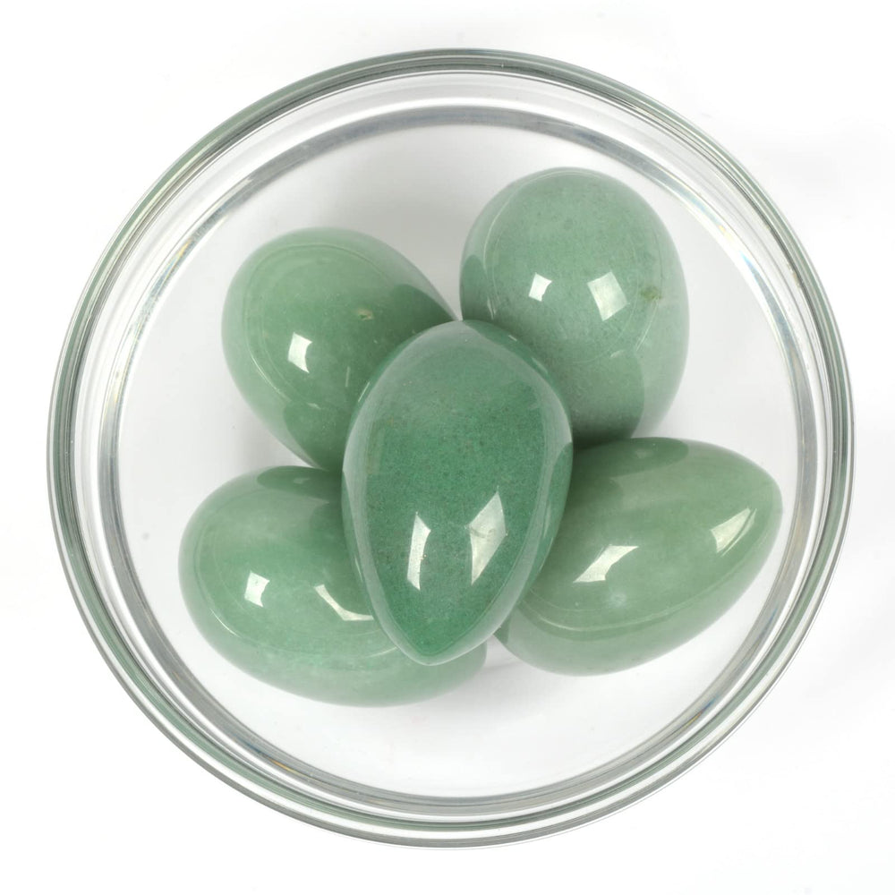 Justinstones aventurine gemstone egg display adding serene decor.