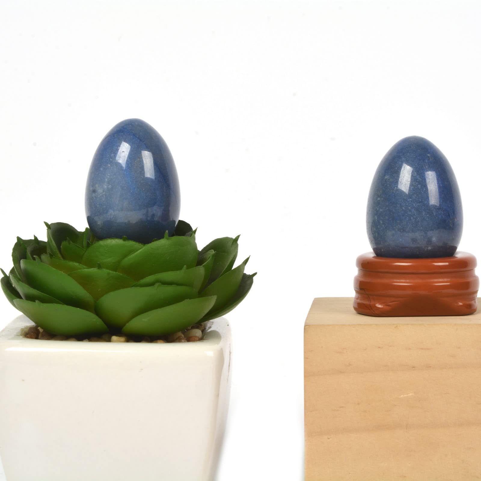 Justinstones blue aventurine egg crystal on desk display for calm concentration.