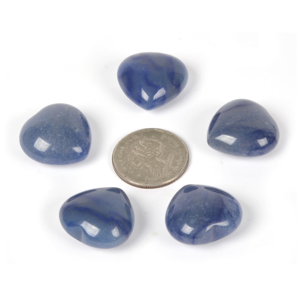 Justinstones blue aventurine heart crystal in palm size, suitable for chakra work.