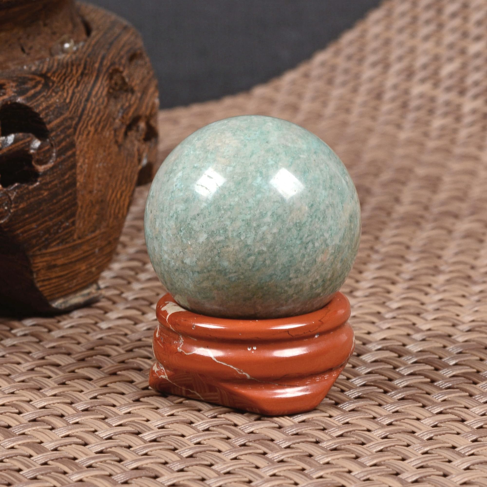 Justinstones Amazonite sphere on desk creates a focal point for focused work.