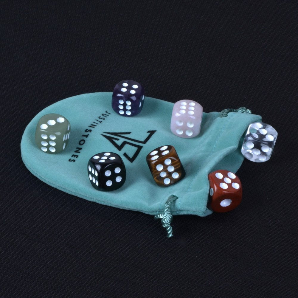 Justinstones dice 7 chakras red jasper aventurine – vibrant stones for collection display