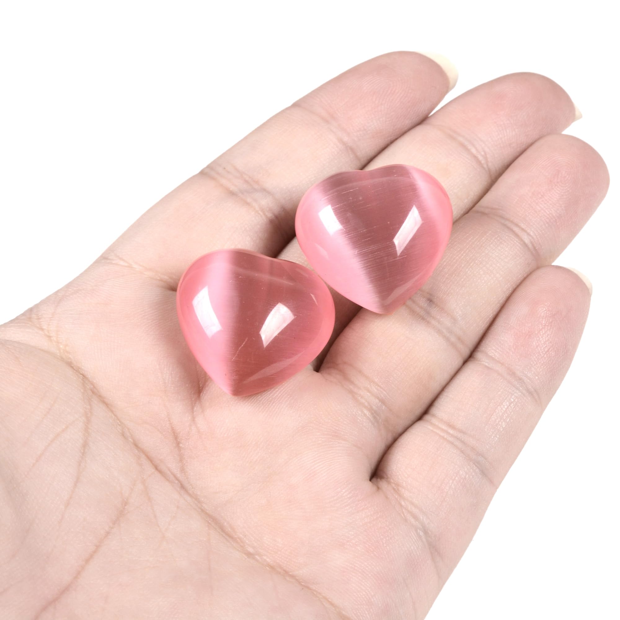 Justinstones five-piece pink cats-eye heart stones set for meaningful gifts and calm display.
