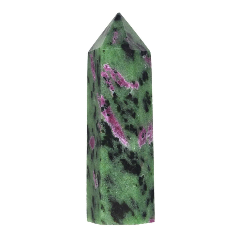 Justinstones green ruby zoisite crystal tower with hexagonal point for focused energy work