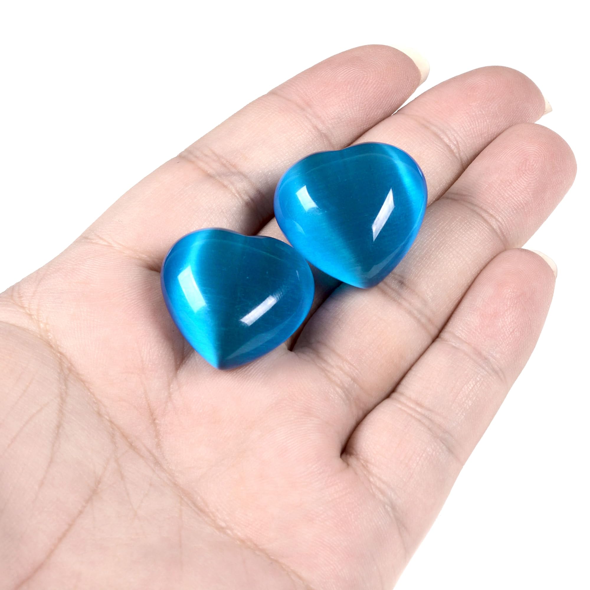 Justinstones handheld sky blue cat's eye heart stone with tactile shine