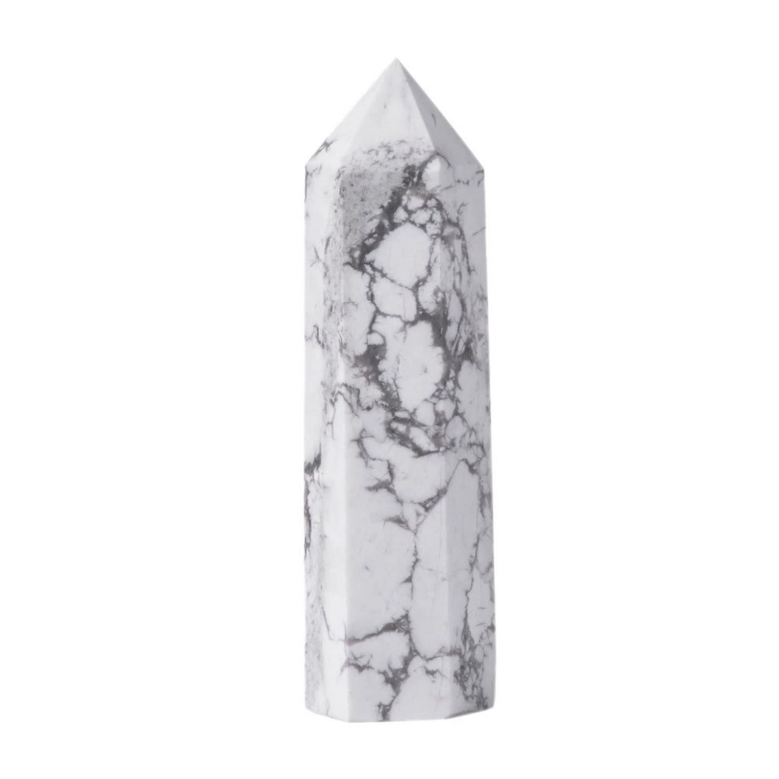 Justinstones howlite crystal tower front view for chakra balance and calm