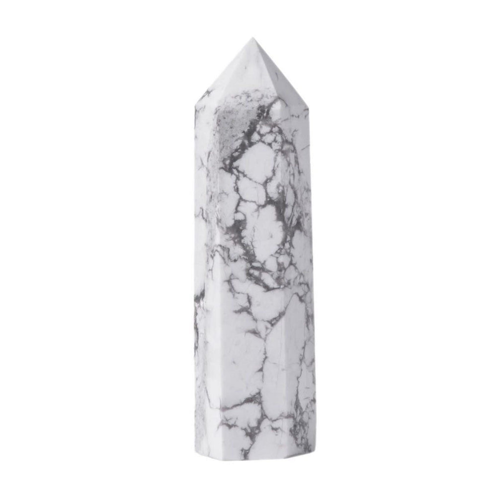 Justinstones howlite crystal tower front view for chakra balance and calm