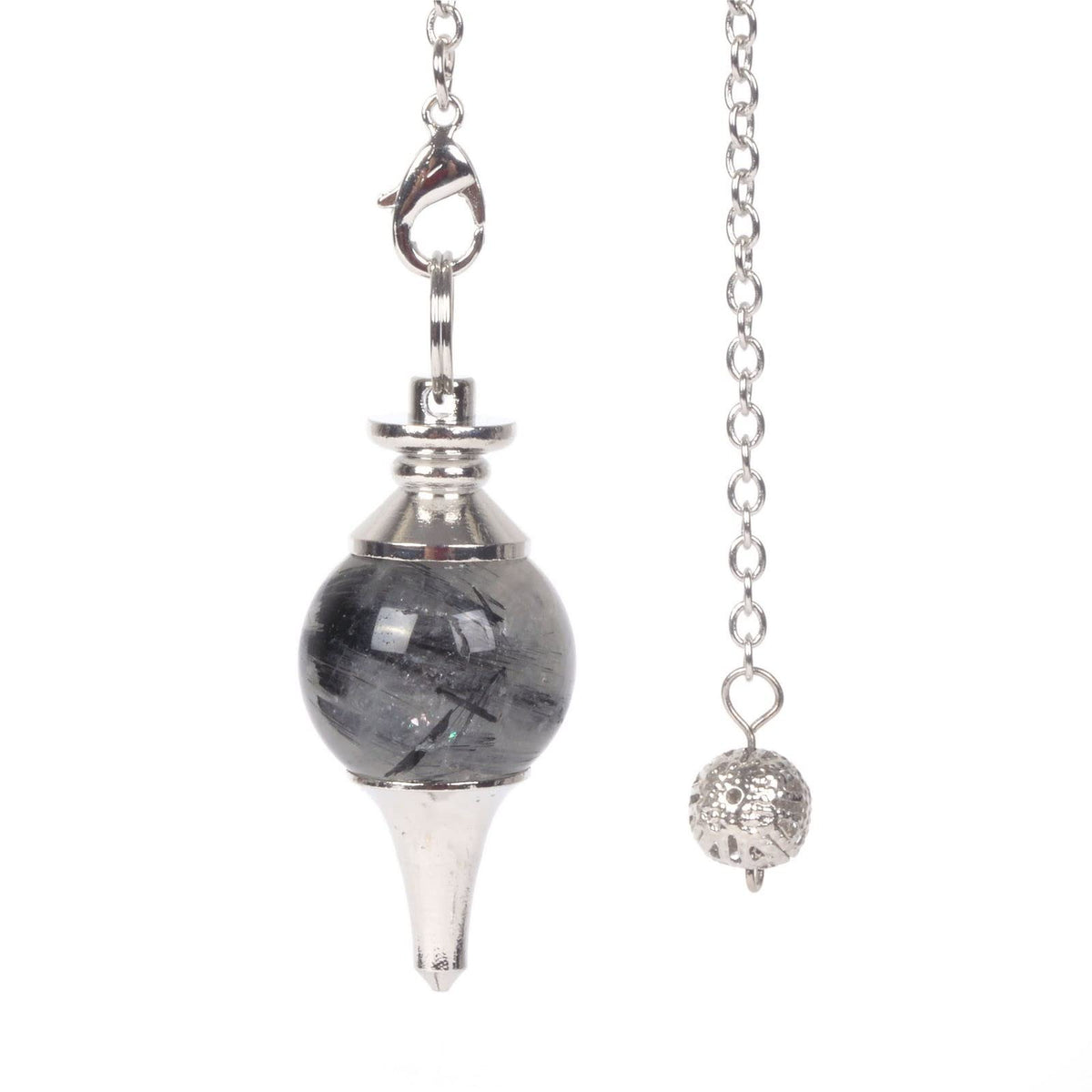 Justinstones natural black rutilated quartz pendulum 40mm for precise dowsing and chakra balance.