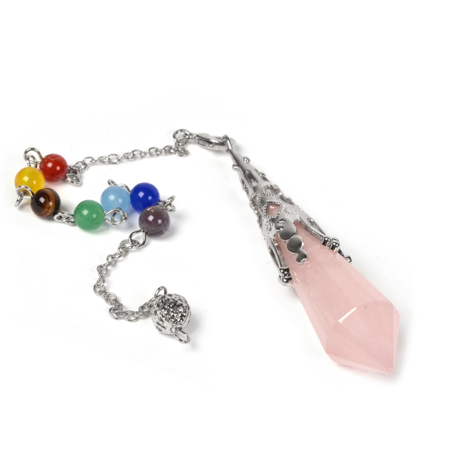 Justinstones natural rose quartz pendulum close-up for meditation and chakra balance