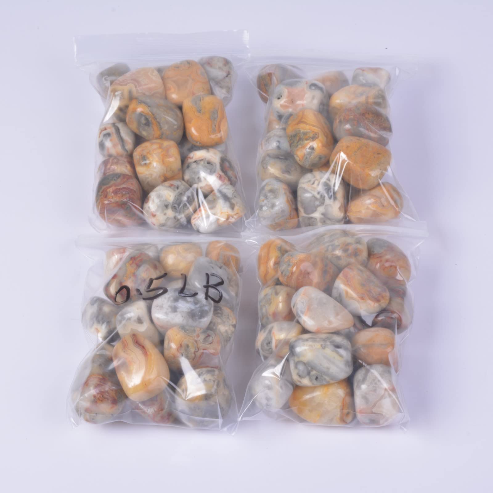 Justinstones Crazy Lace Agate pocket collection ready for desk.
