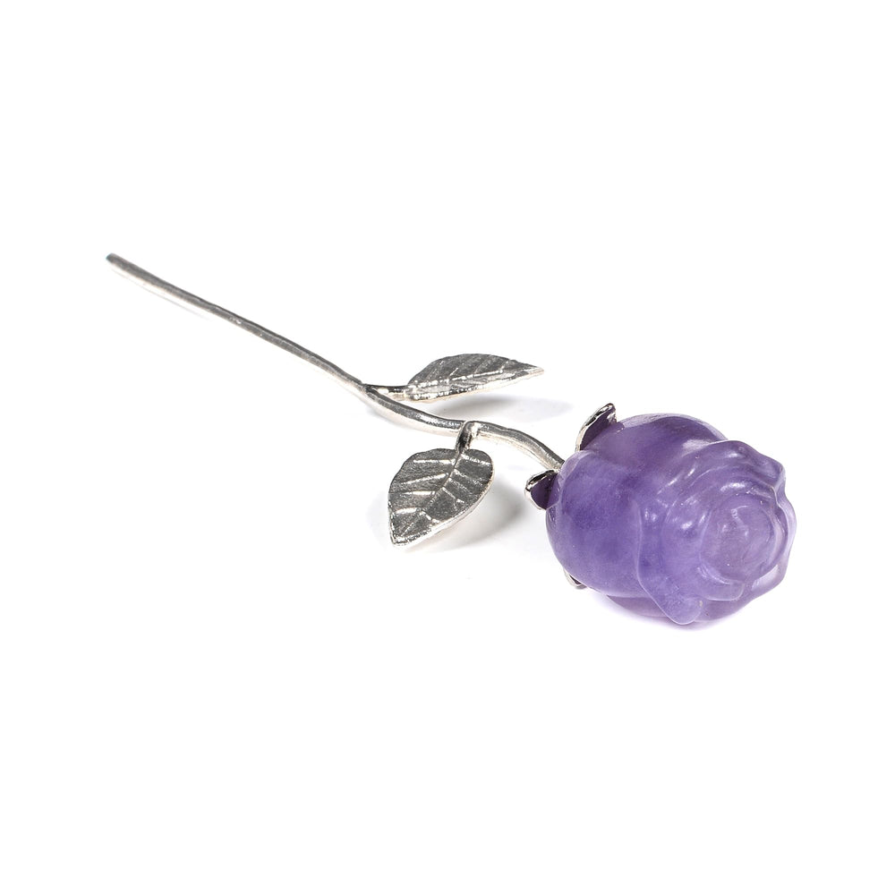 Justinstones Purple Fluorite Rose head close-up showing natural gemstone facets.