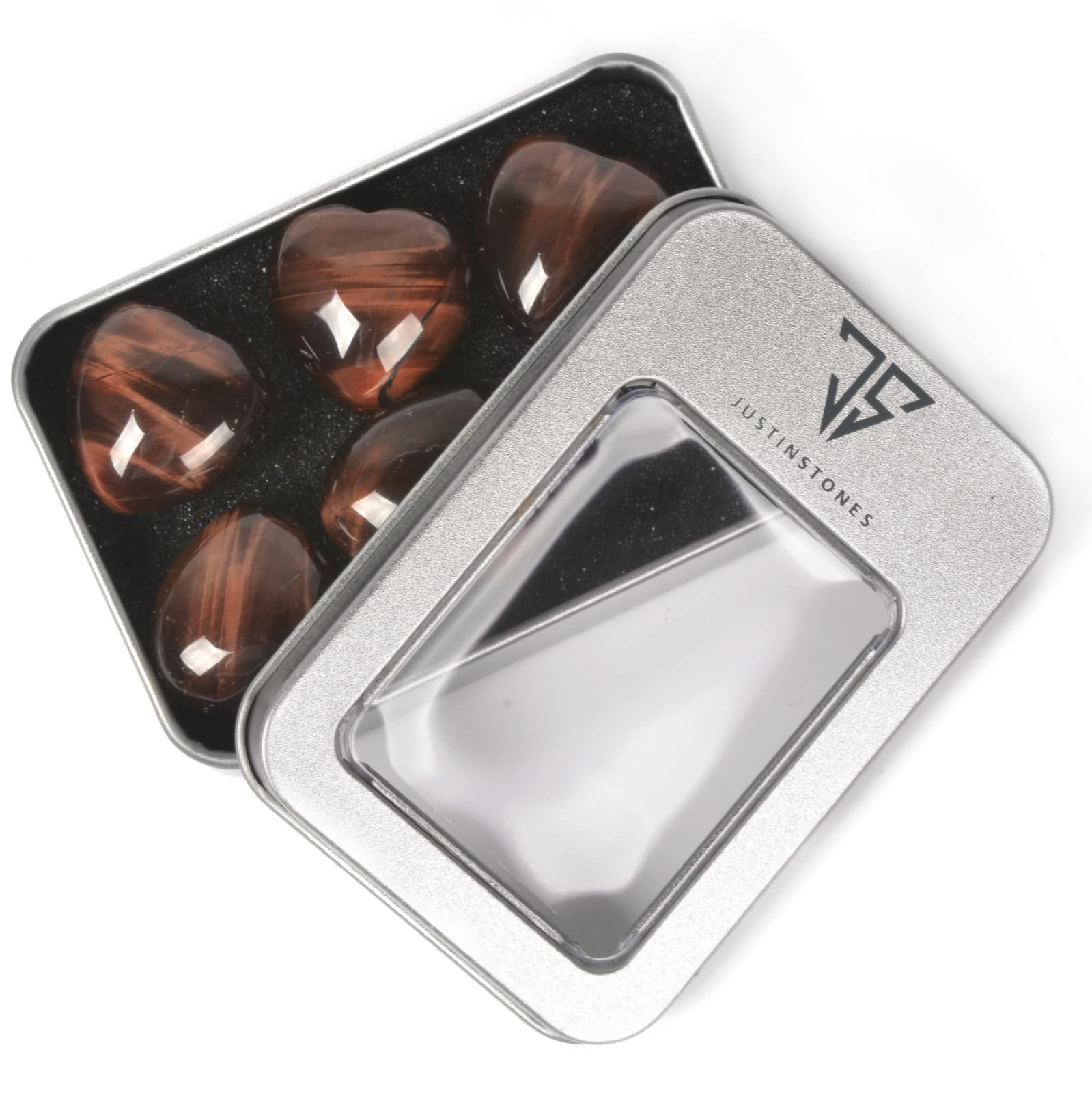 Justinstones Red Tiger Eye Heart Gift Box shows a thoughtful Valentine's gift.