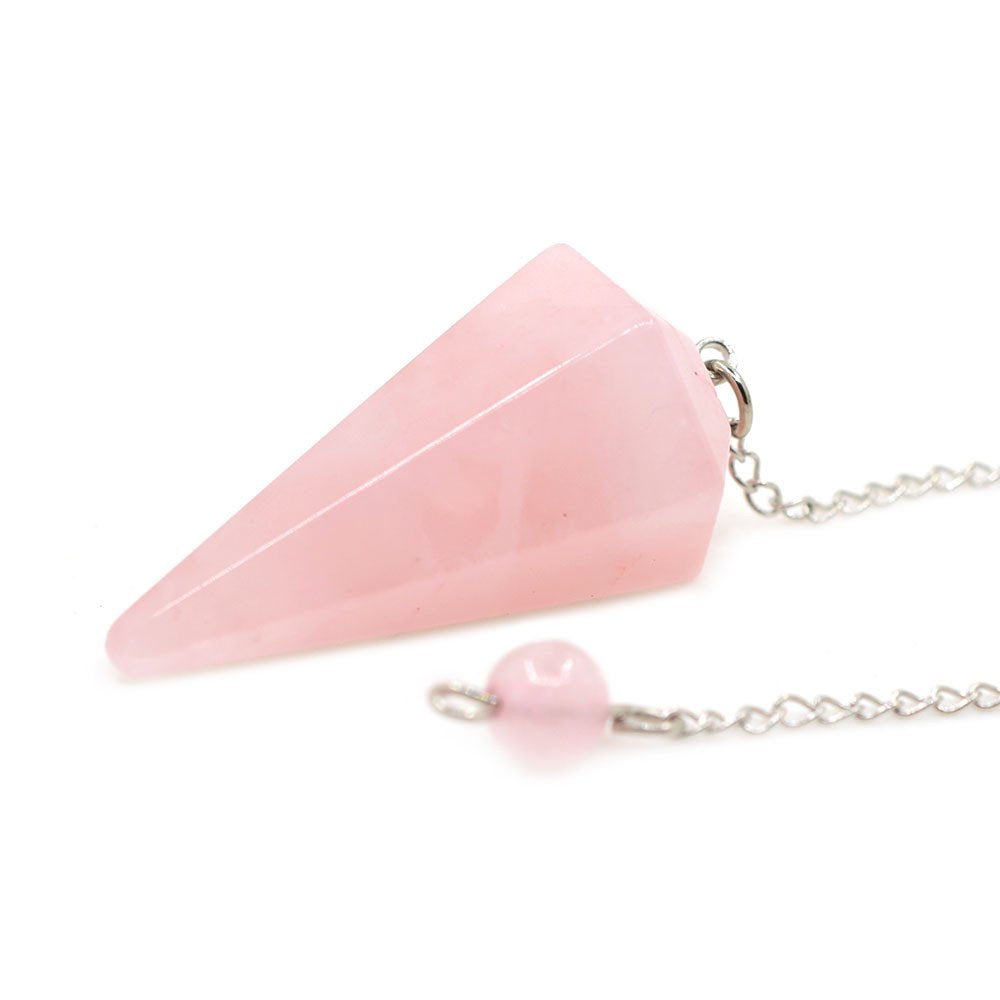 Justinstones rose quartz pendulum with 12-face cut promotes intuitive readings during sessions.