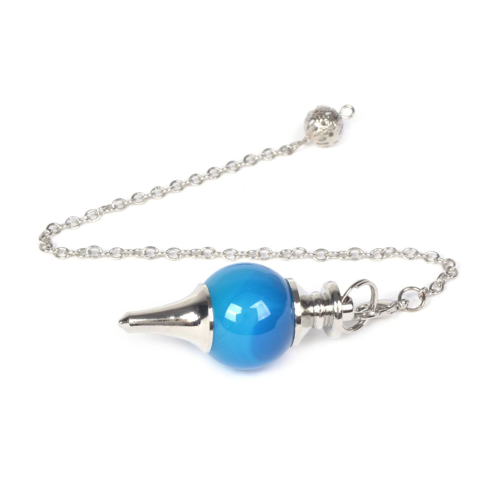 Justinstones sky blue agate pendulum with 6-inch chain, removable for necklace wear.