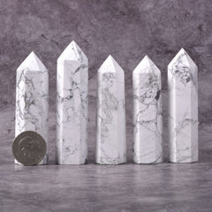 Justinstones white howlite tower close up showing facets and natural variation for meditation