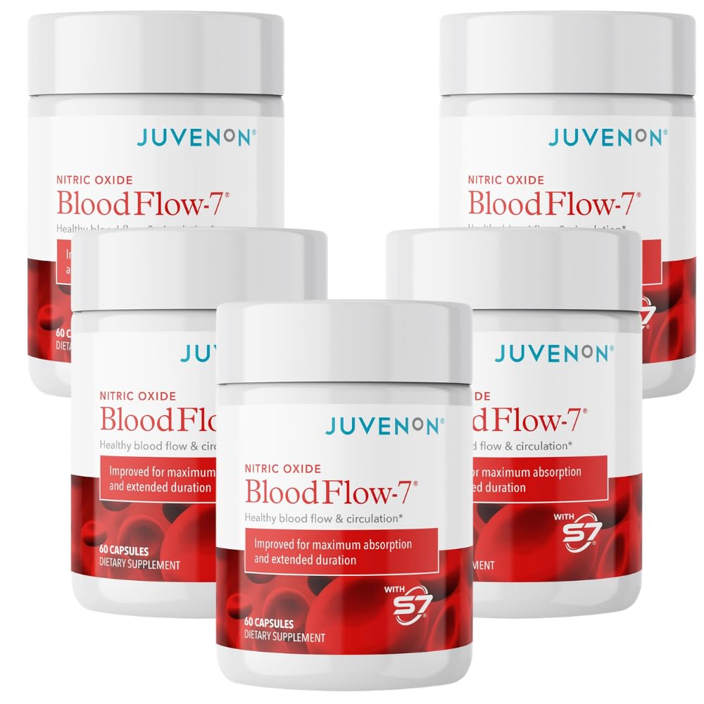 Juvenon BloodFlow-7 bottle front showing daily circulation support and energy potential