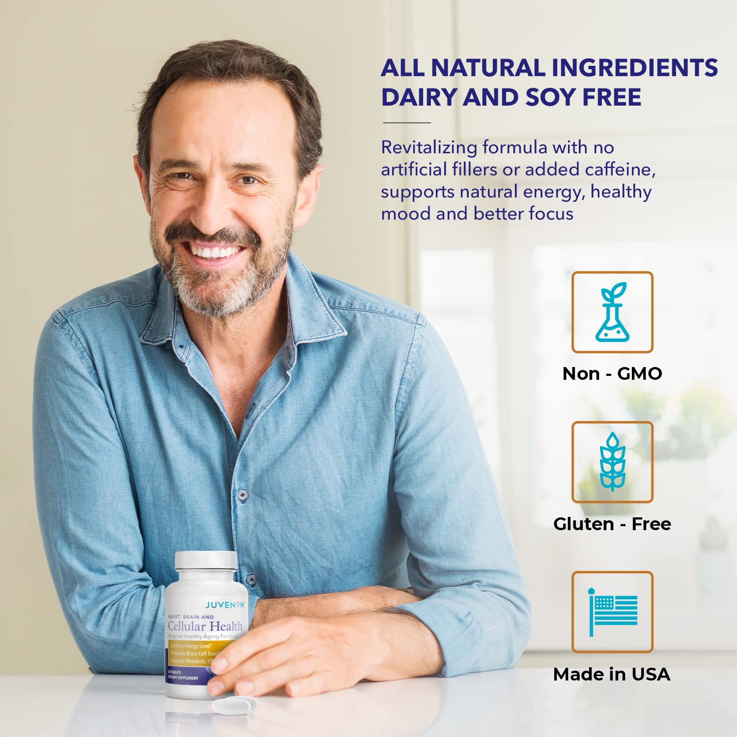 Juvenon brain focus label close-up emphasizing key ingredients.