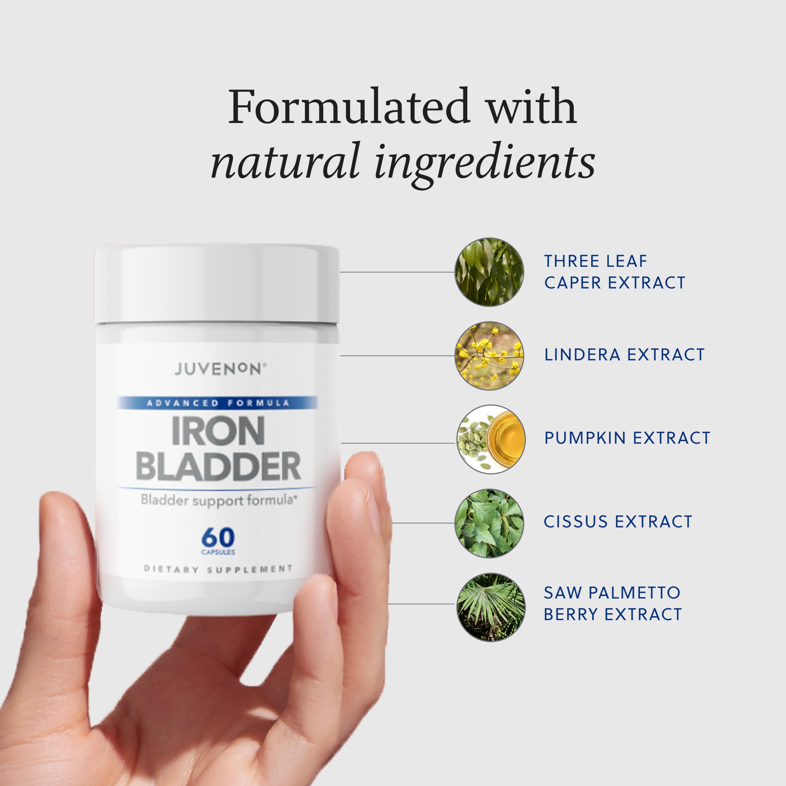 Juvenon Iron Bladder capsules close-up for discreet daytime use
